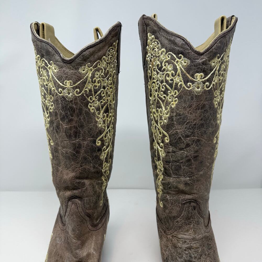 Corral Boots Women's 8.5 M Tan Bone Floral Embroidery Western Boot Rodeo Cowgirl - Picture 4 of 15